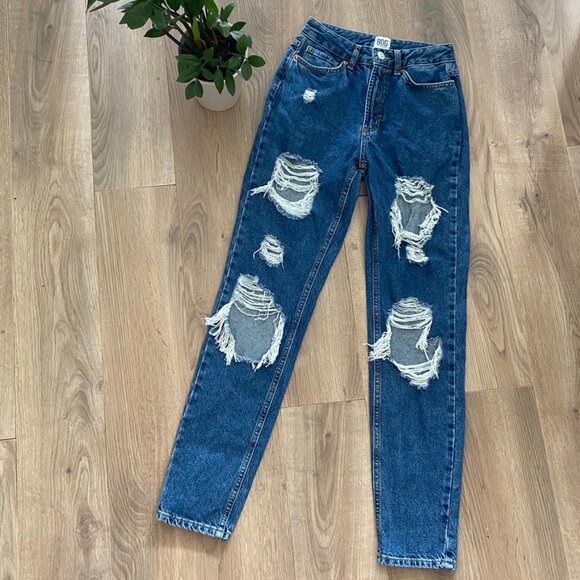 BDG (from Urban Outfitters) Mid-Blue "Mom High-Rise" Distressed Jeans - Picture 2 of 14